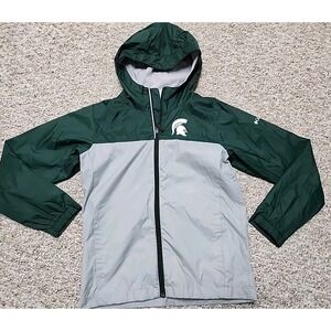 Michigan State Spartans Zip Jacket Youth M 8-10 Green Columbia Rain Windbreaker